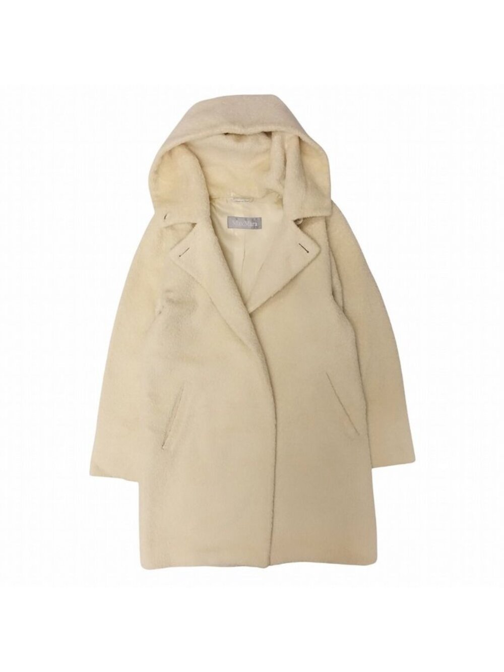 Max Mara Coat Alpaca Hooded Fleece Shaggy Jacket Long Length Cream